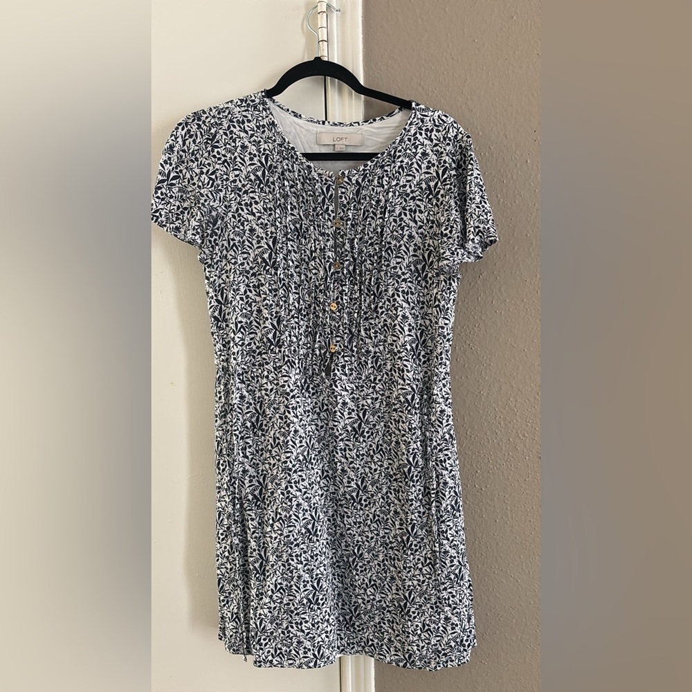 LOFT Navy and White Patterned Blouse